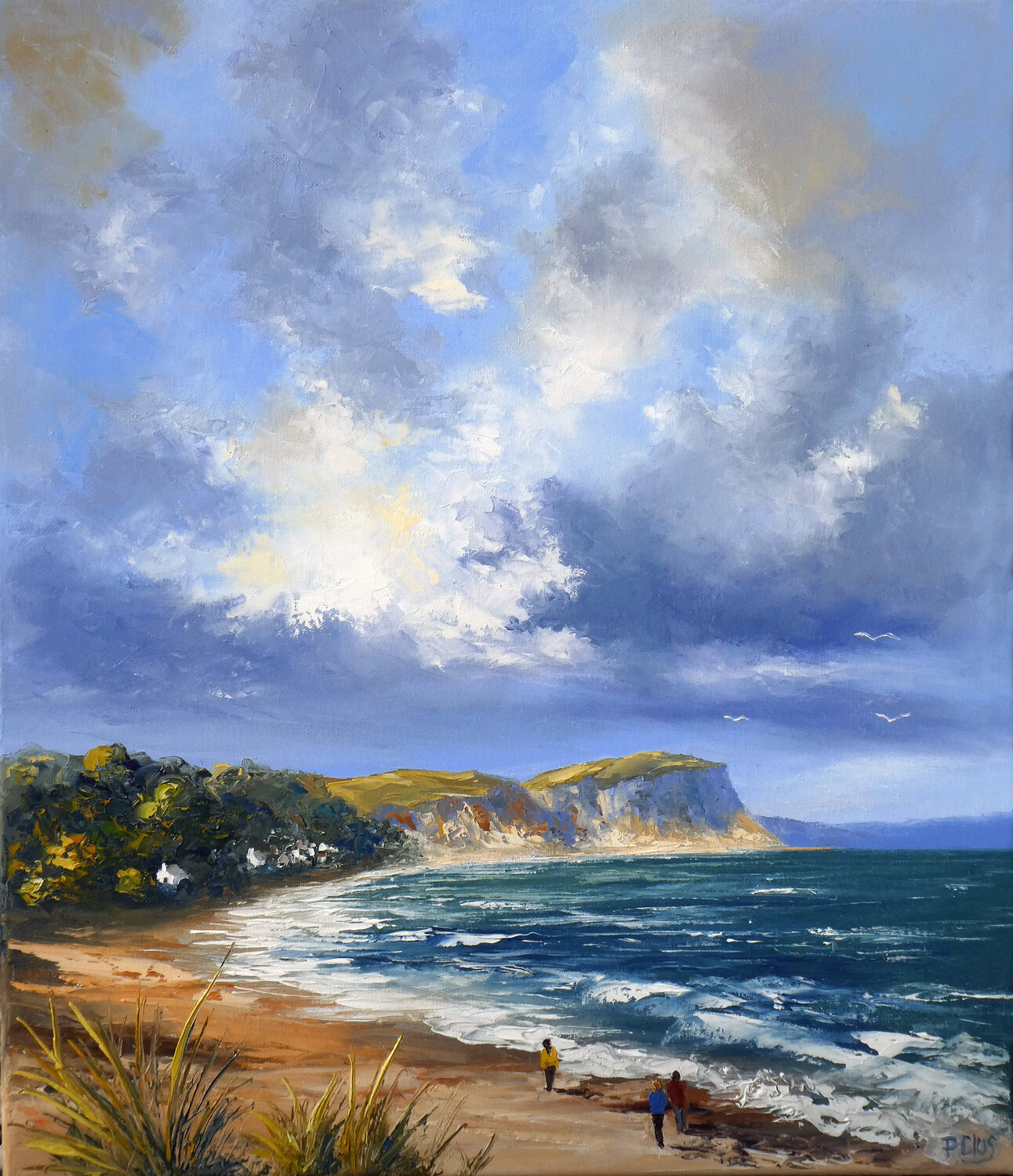 Balade le long de la plage Pascal Clus Original painting for sale