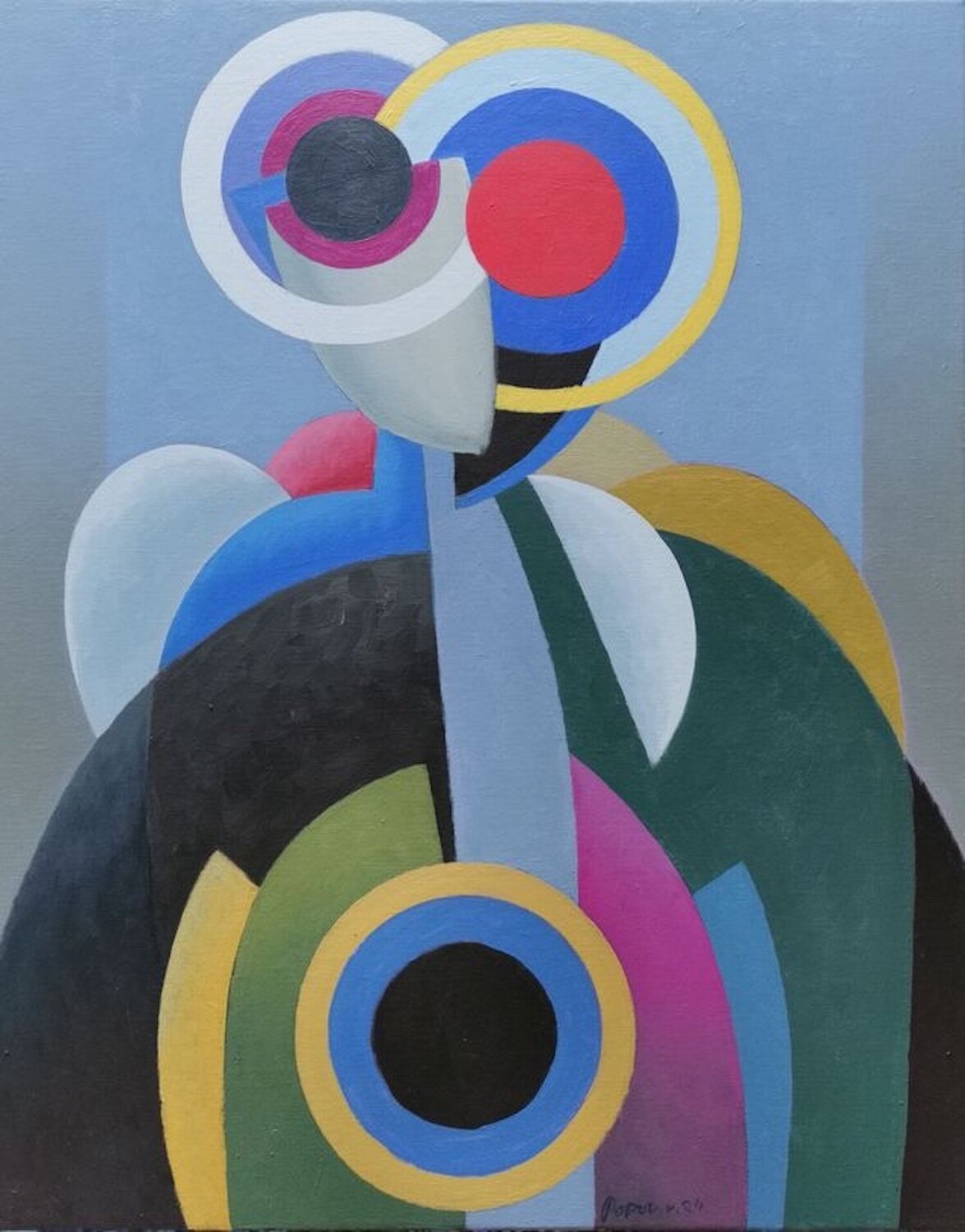 Portret Einen Konstruktivisten in Grün Blau Victor Popov Original painting for sale