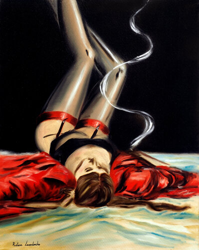Sultry in Scarlet by Ruslana Levandovska, Painting for Sale on Select