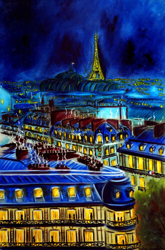 Evening Paris Cityscape by Ruslana Levandovska, Painting for Sale on Select