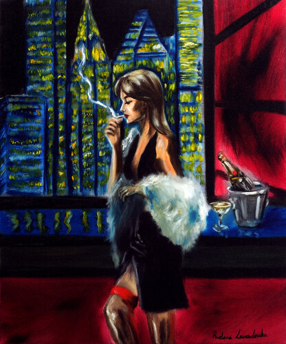Lady in the City Night by Ruslana Levandovska, Painting for Sale on Select