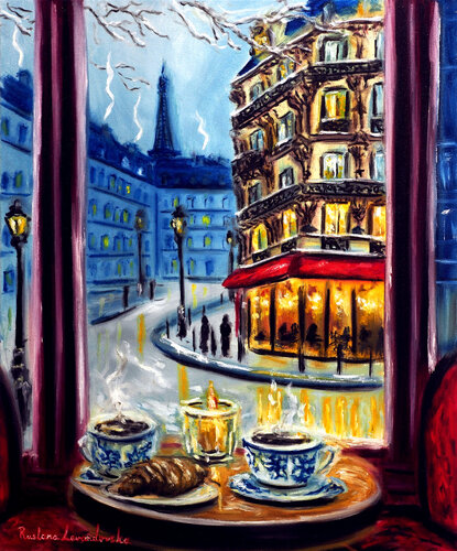Table for Two in Paris by Ruslana Levandovska, Painting for Sale on Select