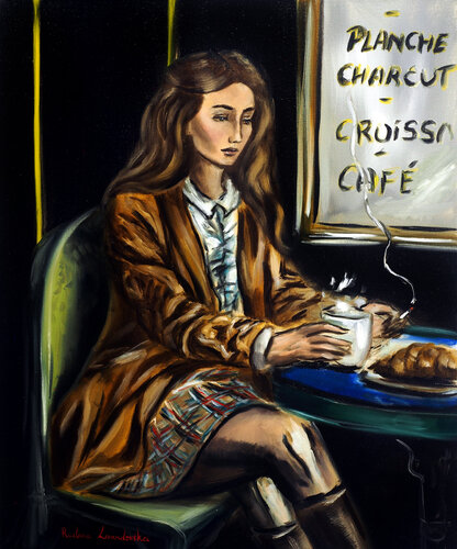 Woman at a Paris Cafe III by Ruslana Levandovska, Painting for Sale on Select