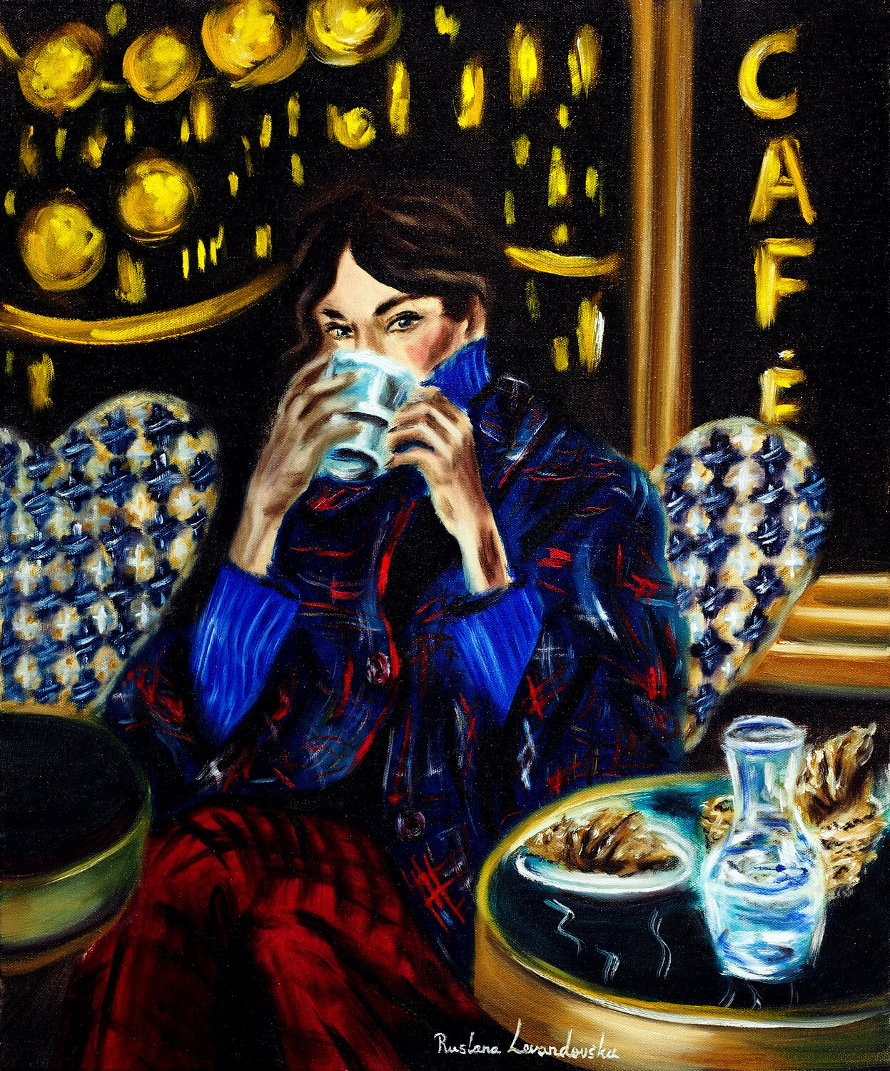 Woman at a Parisian Terrace Ruslana Levandovska Original painting for sale