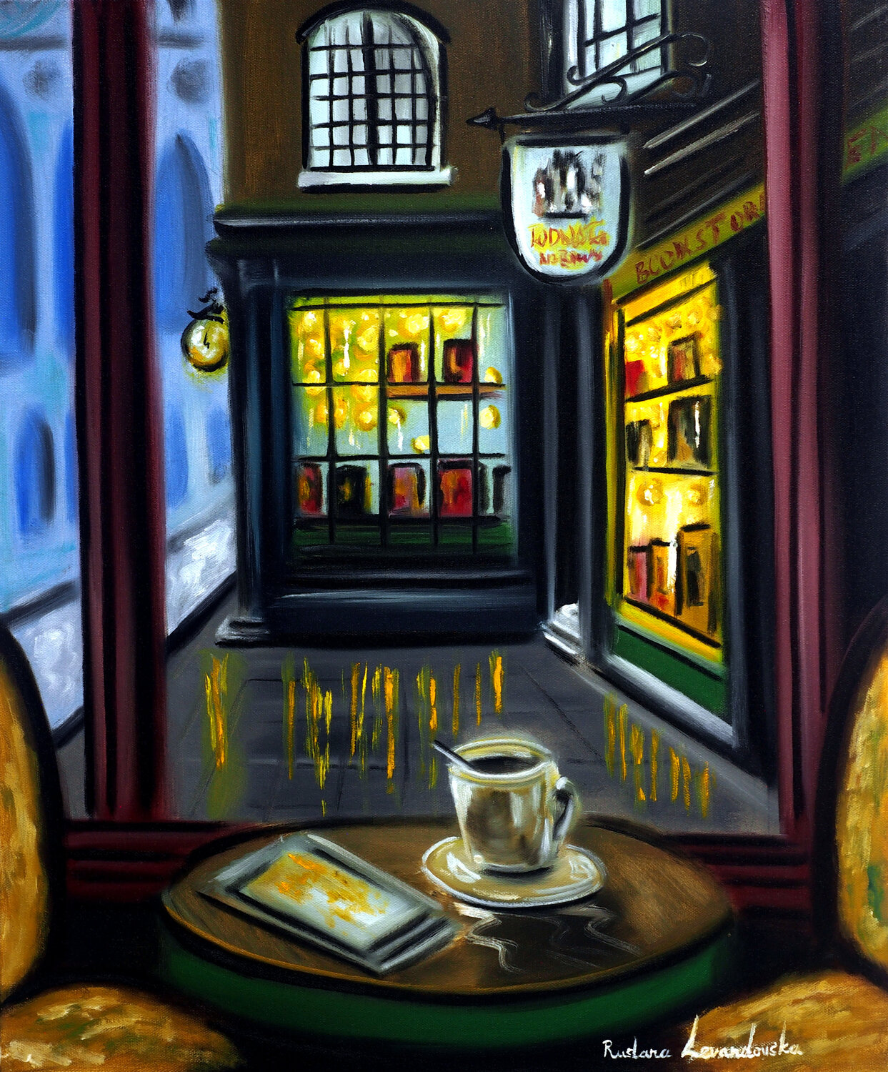 Coffee and a Bookstore Ruslana Levandovska Original painting for sale