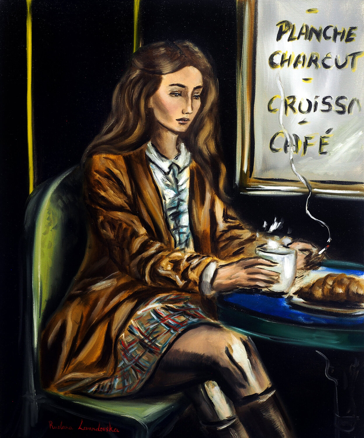 Woman at a Paris Cafe III Ruslana Levandovska Original painting for sale