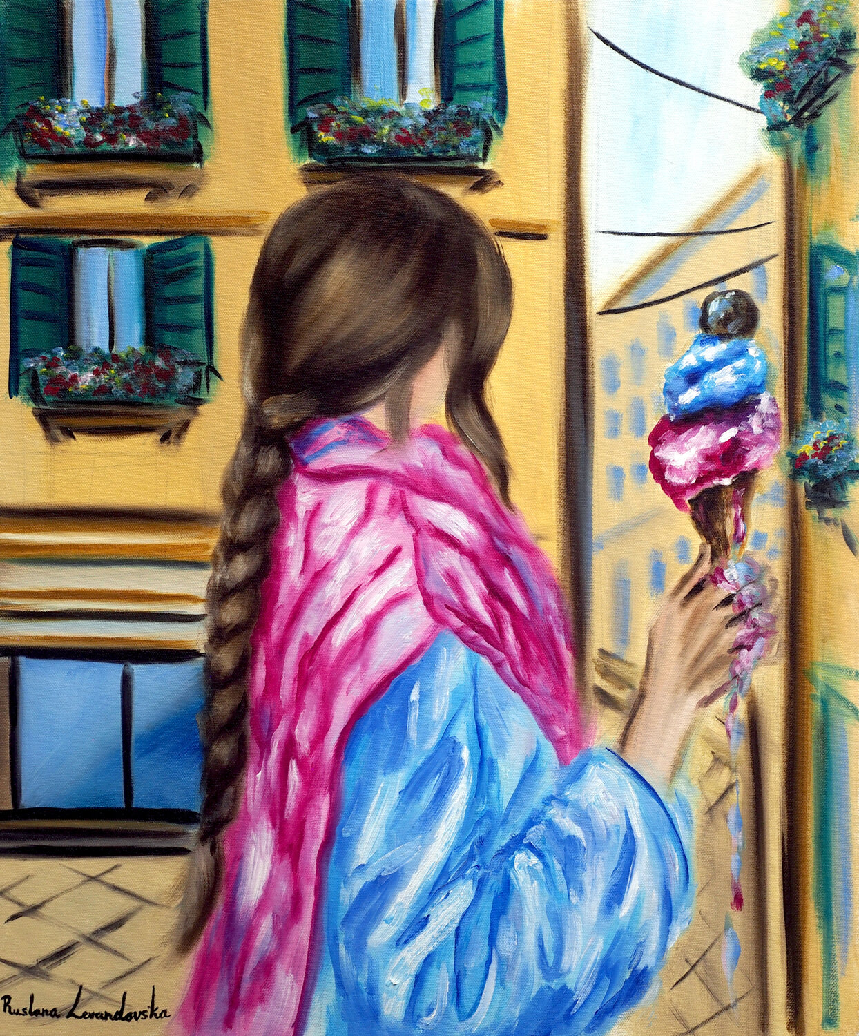 The Girl with the Gelato Ruslana Levandovska Original painting for sale