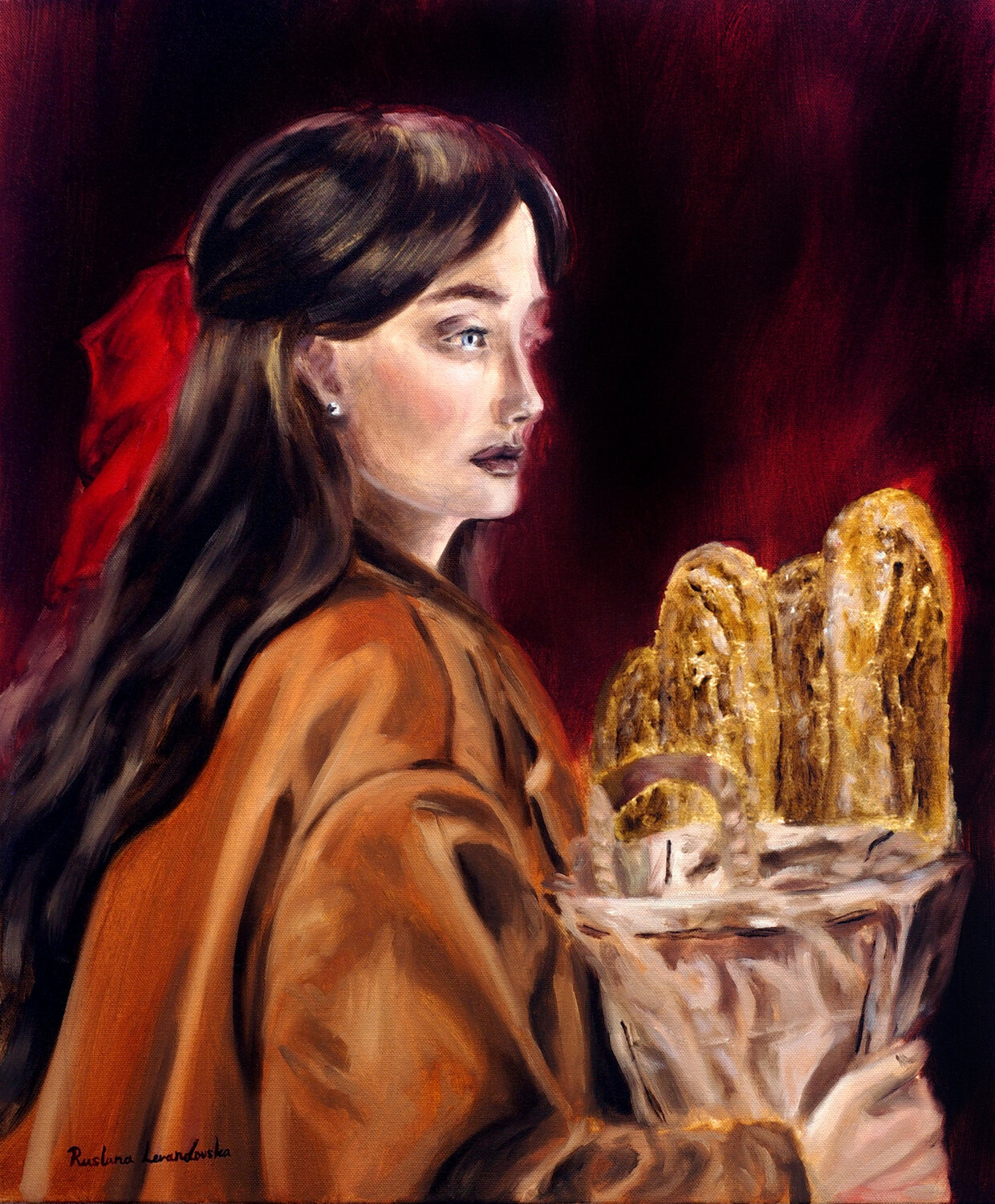 The Girl with the Baguettes Ruslana Levandovska Original painting for sale