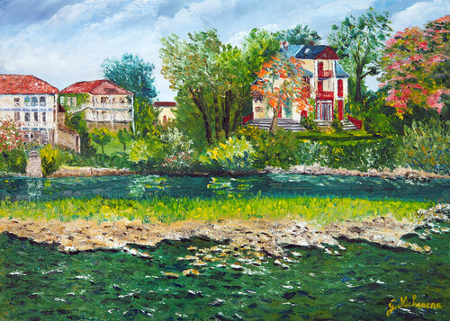 Le Gave à Auterrive- Huile au couteau by Gyslaine Pachet Micheneau, Painting for Sale on Select