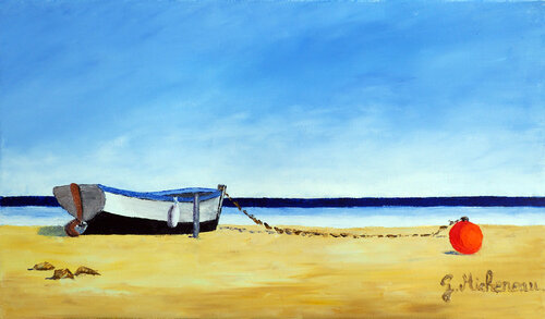 Barques rouge-huile au couteau by Gyslaine Pachet Micheneau, Painting for Sale on Select