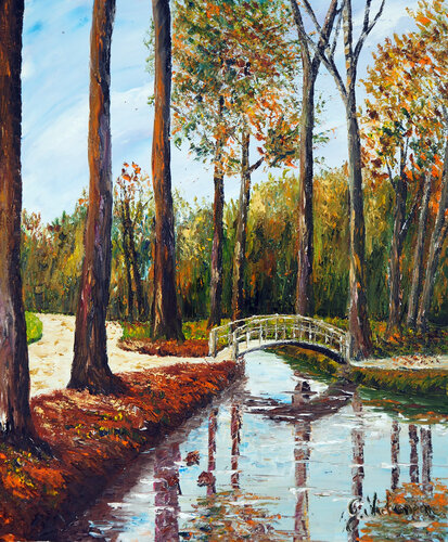 Le petit pont- Huile au couteau by Gyslaine Pachet Micheneau, Painting for Sale on Select