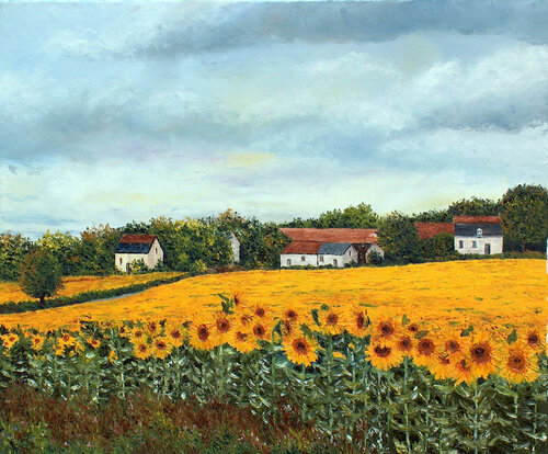 Soleil- Huile sur toile by Gyslaine Pachet Micheneau, Painting for Sale on Select