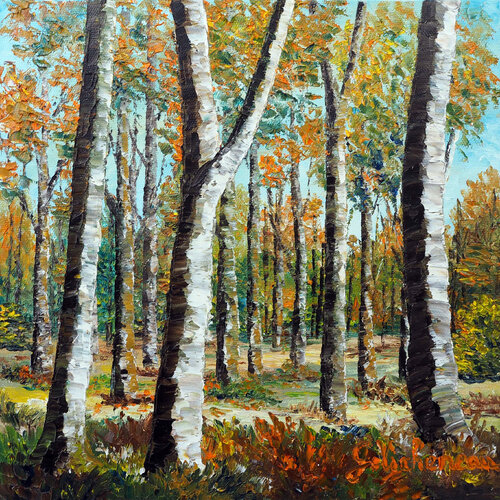 Les arbres- Huile au couteau by Gyslaine Pachet Micheneau, Painting for Sale on Select