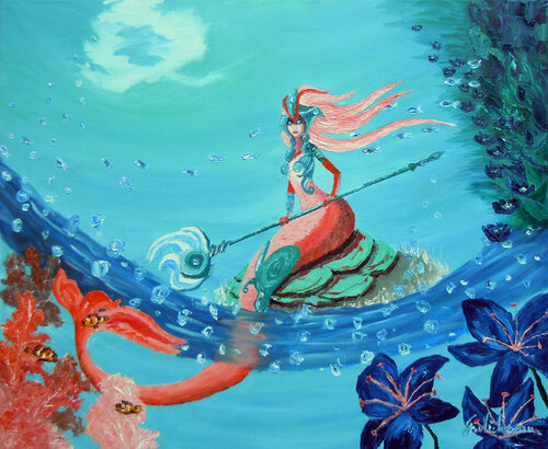 La sirène- Huile au couteau by Gyslaine Pachet Micheneau, Painting for Sale on Select