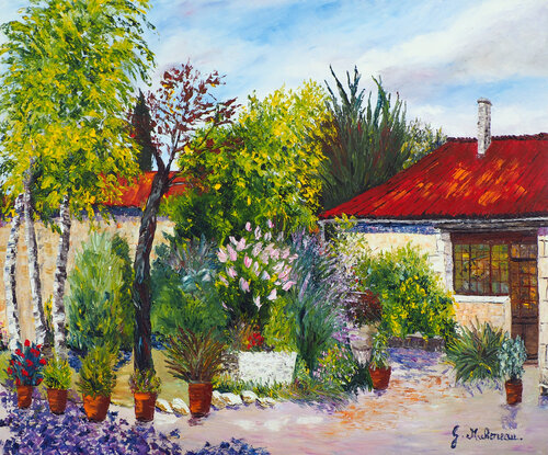 Jardin d'été- Peinture au couteau by Gyslaine Pachet Micheneau, Painting for Sale on Select