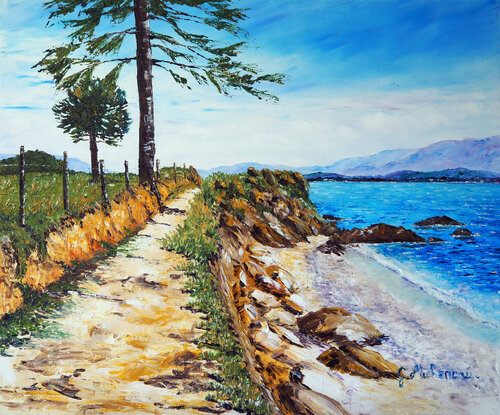 Le littoral Corse- Huile sur toile by Gyslaine Pachet Micheneau, Painting for Sale on Select