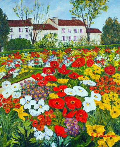Au jardin public- Huile au couteau by Gyslaine Pachet Micheneau, Painting for Sale on Select