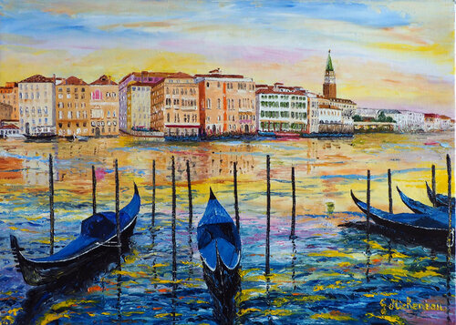 D'Or et de lumière- Huile sur toile au couteau by Gyslaine Pachet Micheneau, Painting for Sale on Select