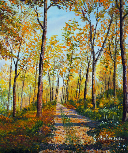 Sous bois- Huile au couteau by Gyslaine Pachet Micheneau, Painting for Sale on Select