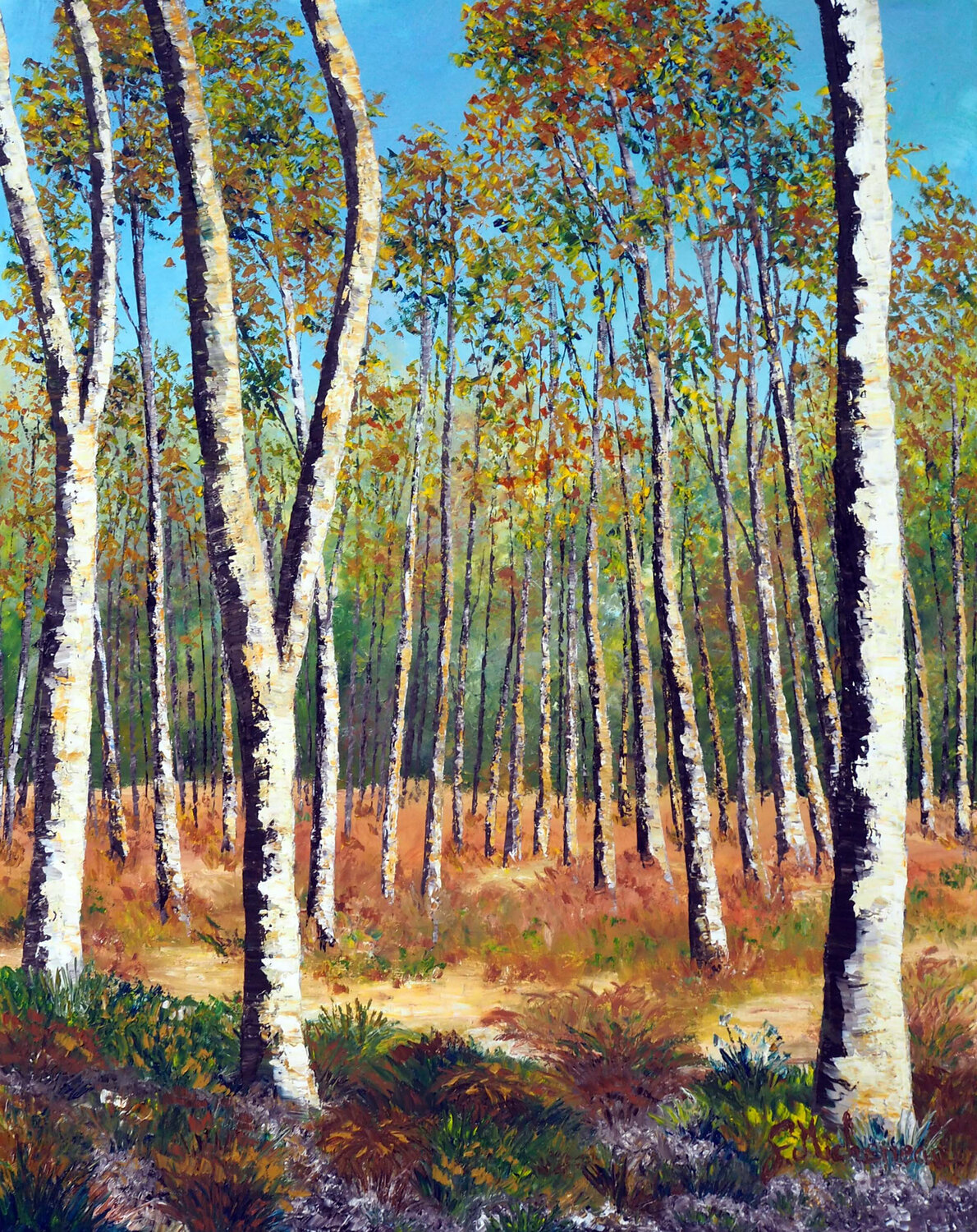Arrivée de l'automne- Huile au couteau Gyslaine Pachet Micheneau Original painting for sale