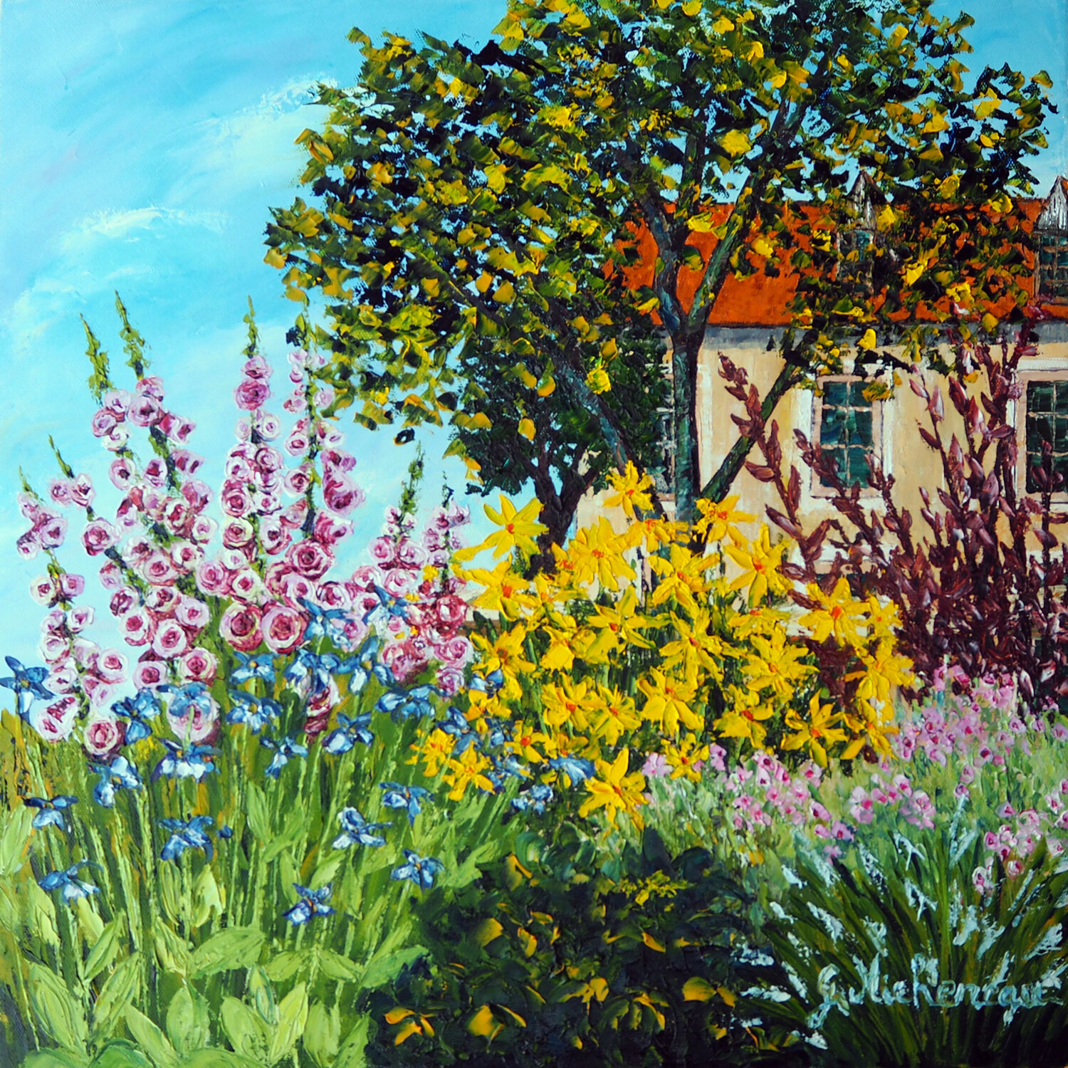Le jardin- Huile sur toile Gyslaine Pachet Micheneau Original painting for sale