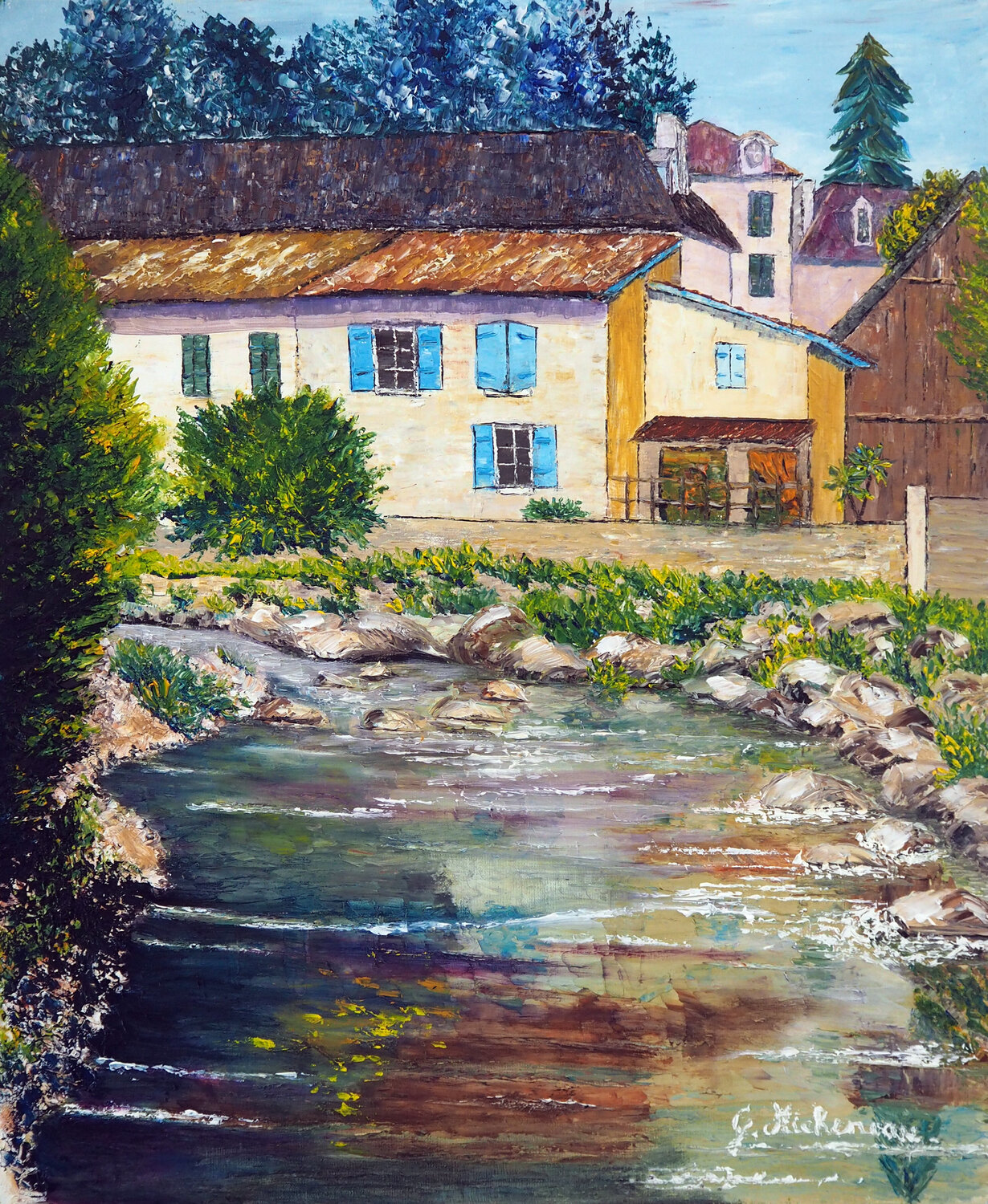 Le Saleys à Salies de Béarn Huile au couteau Gyslaine Pachet Micheneau Original painting for sale