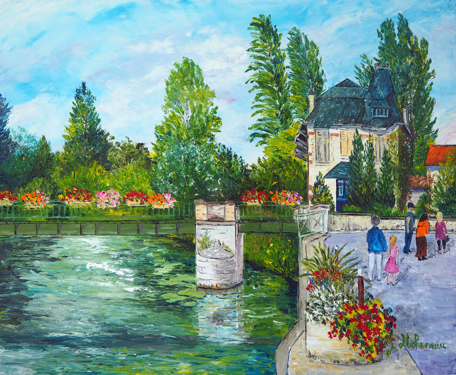 Bord de la Sèvre Niortaise- Huile au couteau Gyslaine Pachet Micheneau Original painting for sale