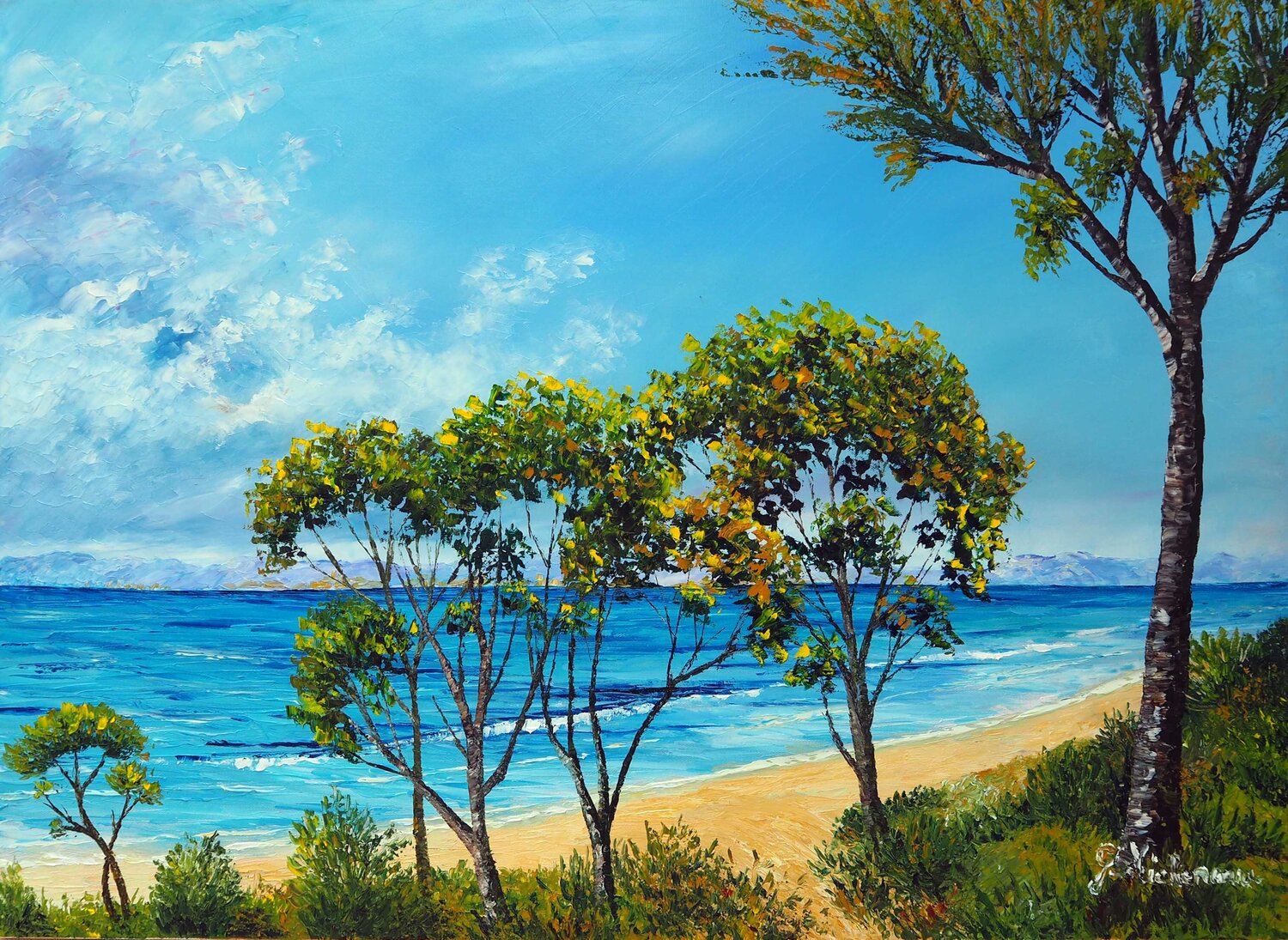 Vers la plage- Huile au couteau Gyslaine Pachet Micheneau Original painting for sale