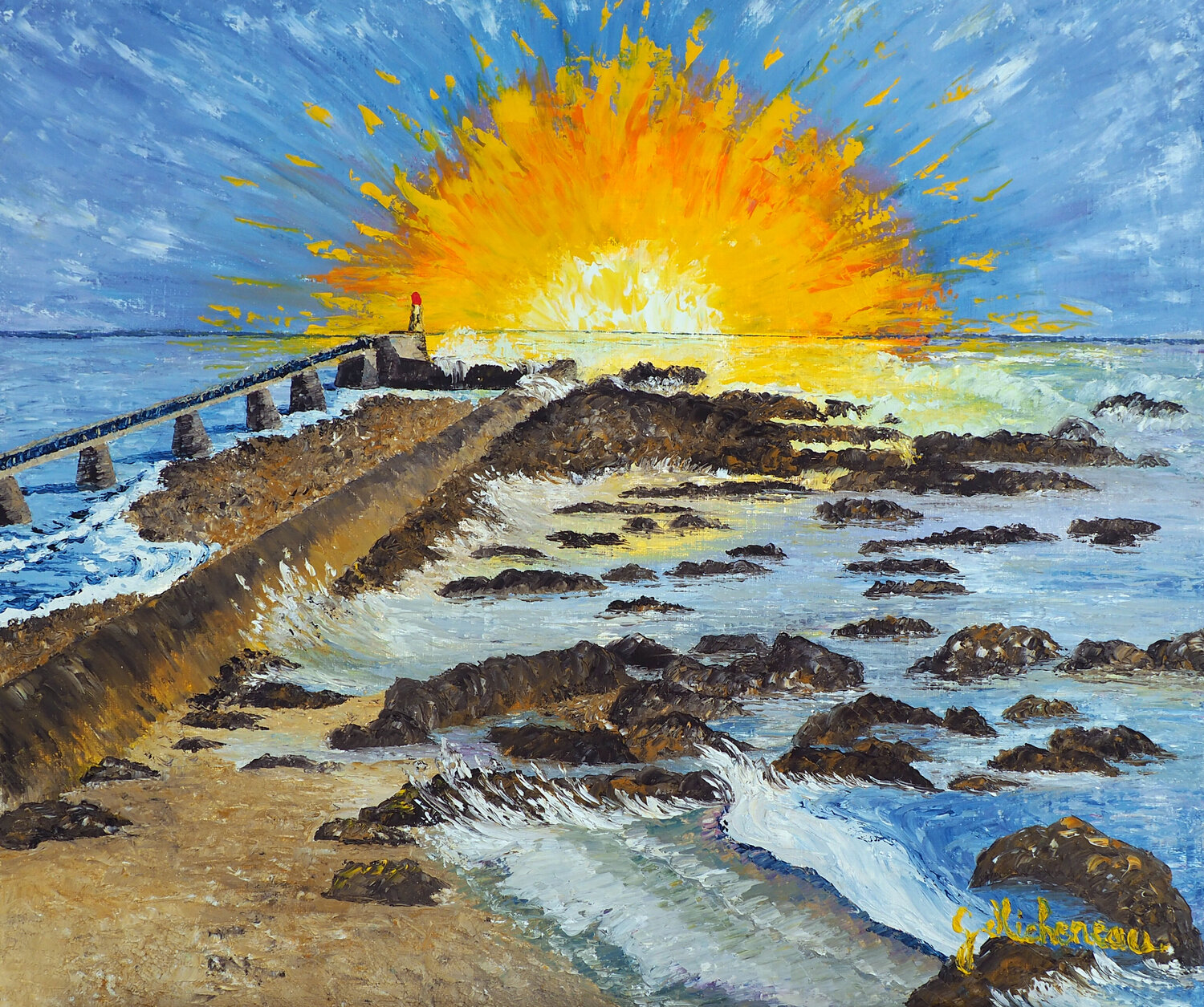 Lumière sur le phare- Huile au couteau Gyslaine Pachet Micheneau Original painting for sale