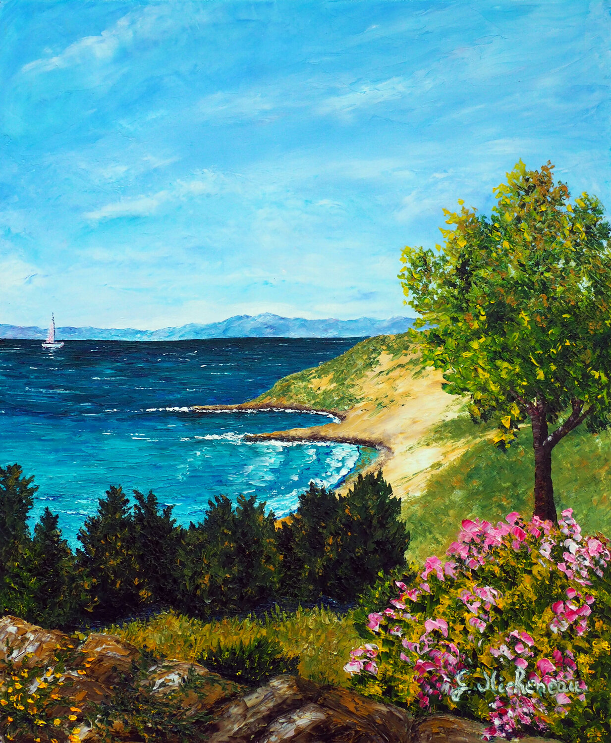 Plage Corse- Huile au couteau Gyslaine Pachet Micheneau Original painting for sale