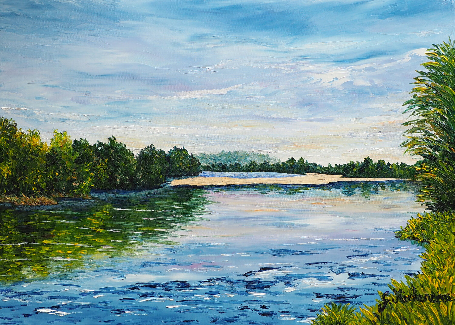 La Loire- Huile au couteau Gyslaine Pachet Micheneau Original painting for sale