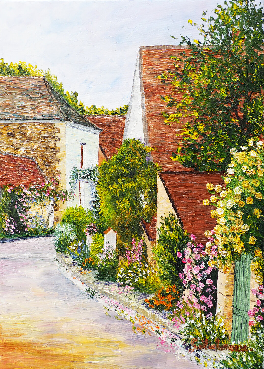 Parure de fleurs- Huile au couteau Gyslaine Pachet Micheneau Original painting for sale
