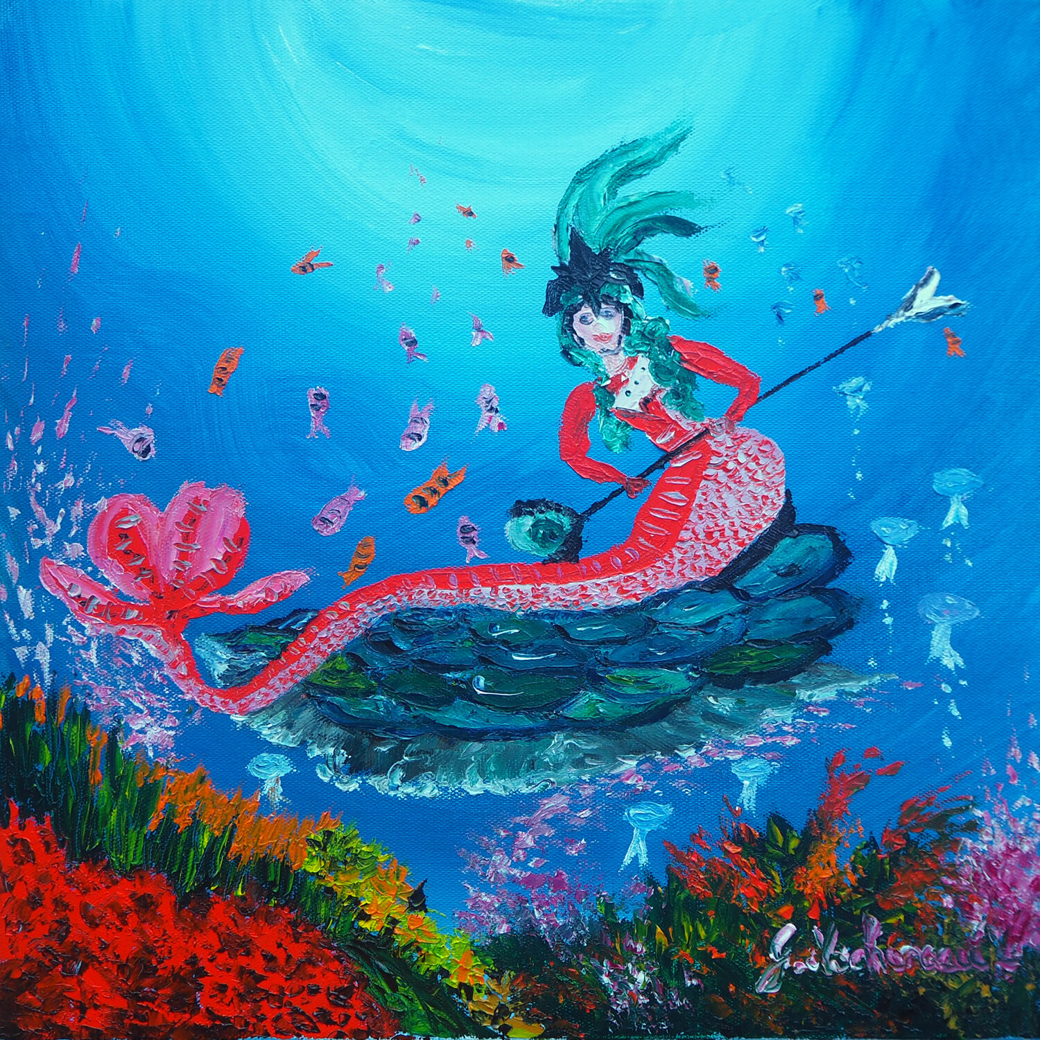 Fond de l'océan- Huile au couteau Gyslaine Pachet Micheneau Original painting for sale