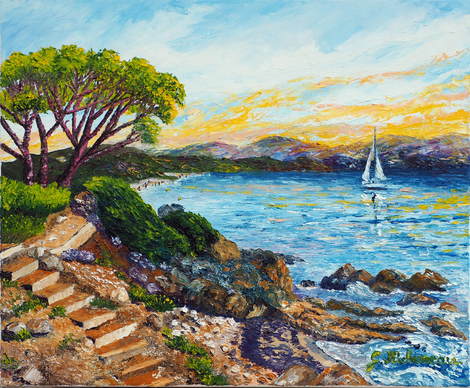 Vers Gigaro- Huile au couteau Gyslaine Pachet Micheneau Original painting for sale