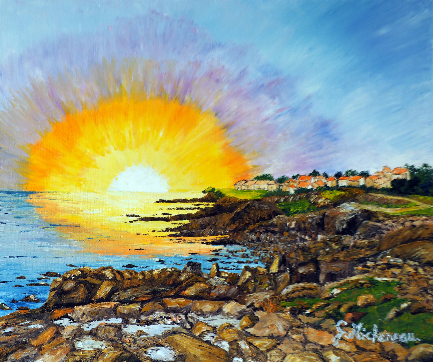 Lumière sur le phare- Huile au couteau Gyslaine Pachet Micheneau Original painting for sale