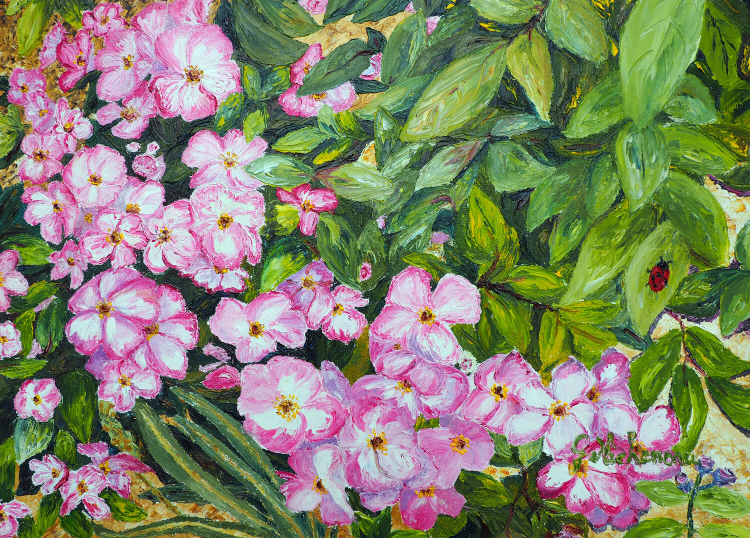 Des fleurs au jardin- Huile au couteau Gyslaine Pachet Micheneau Original painting for sale