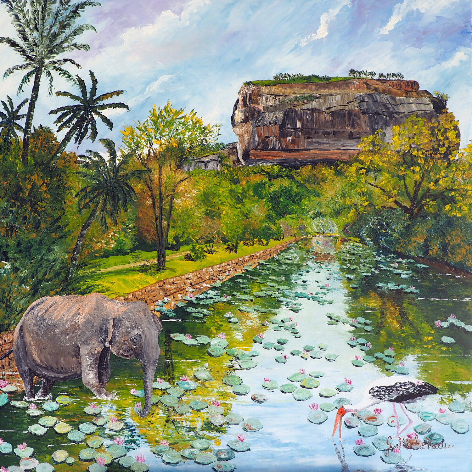 Sigiriya- Retour au Sri Lanca Gyslaine Pachet Micheneau Original painting for sale