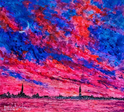 UNDER THE PINK SKY OF VENICE by Andrés Rueda, Painting for Sale on Select