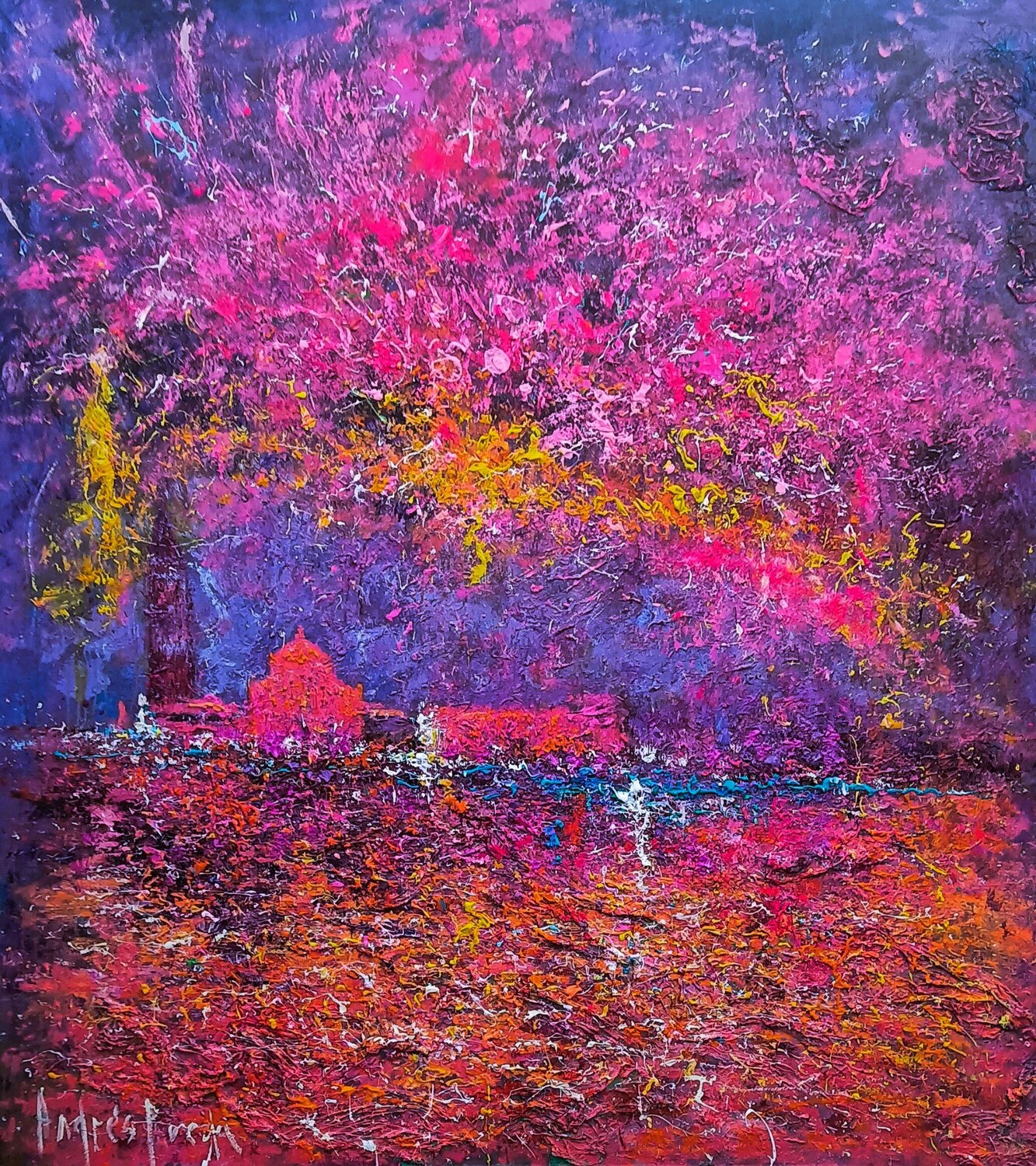 JANUARY 1 ST - VENICE AFLAME Andrés Rueda Original painting for sale