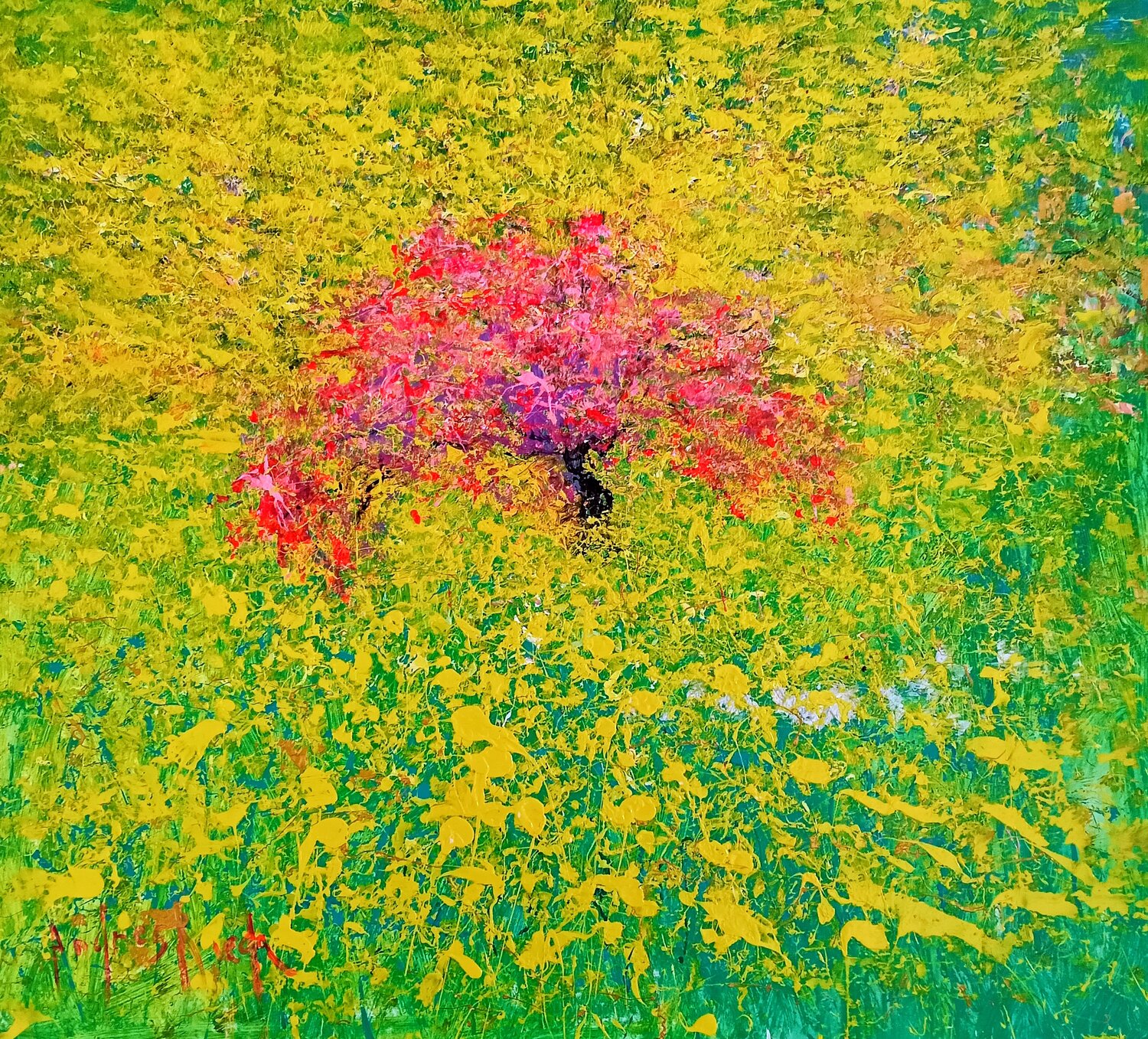 PINK ON YELLOW Andrés Rueda Original painting for sale