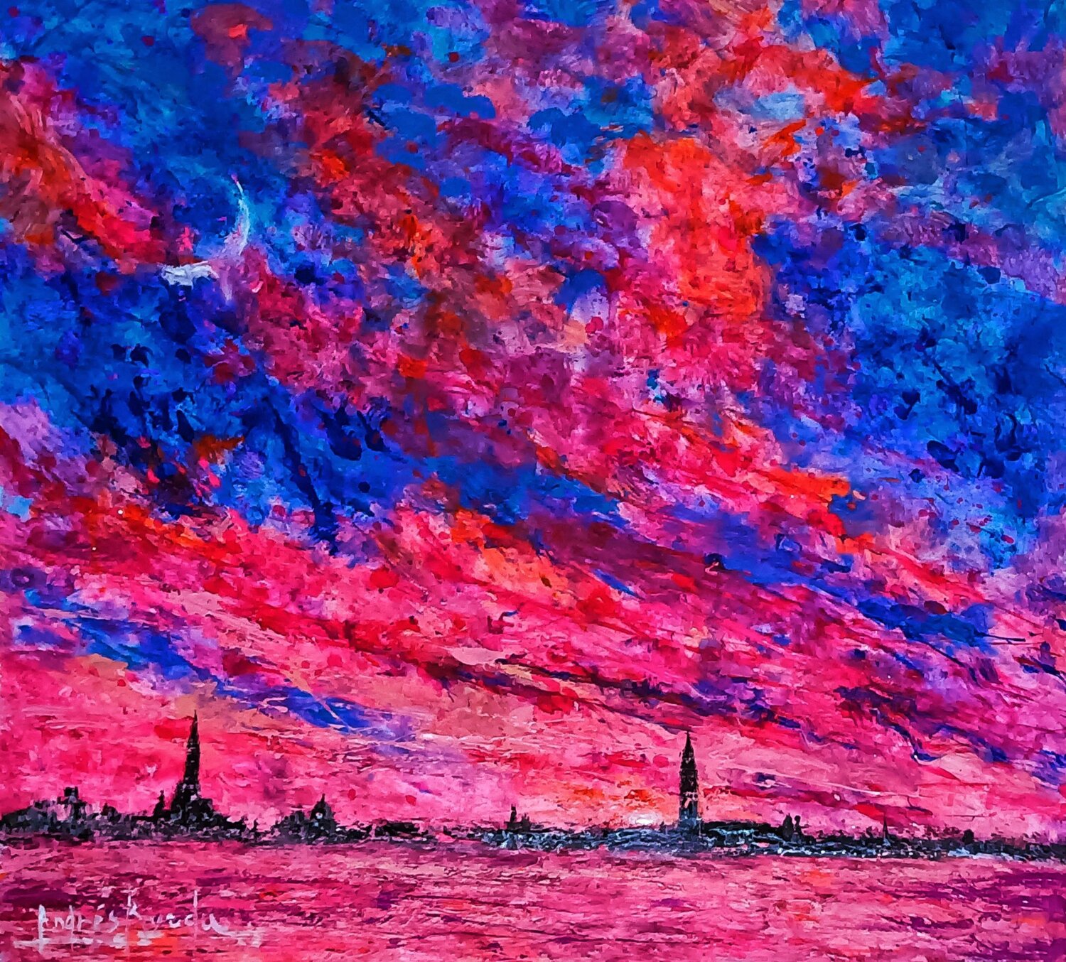 UNDER THE PINK SKY OF VENICE Andrés Rueda Original painting for sale