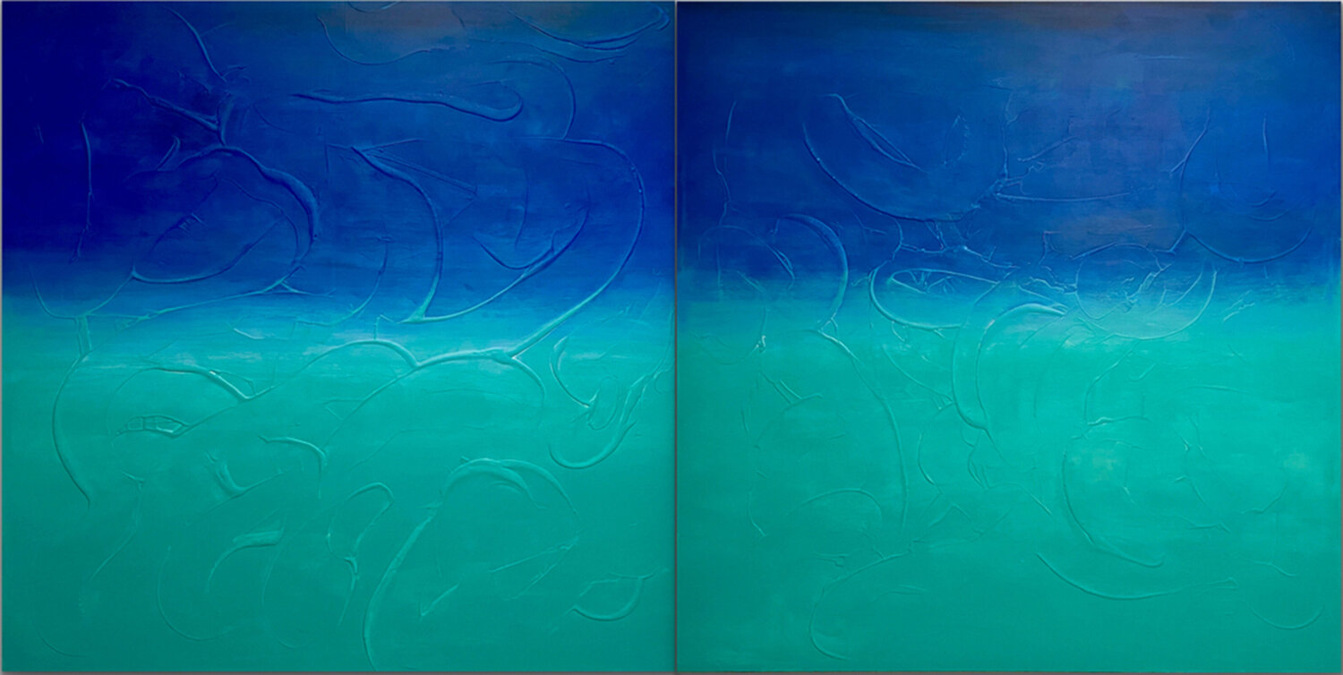 MONOCROMATICO BLU - DITTICO LETTERIA - LILLYLILLA' RUSSO Original painting for sale