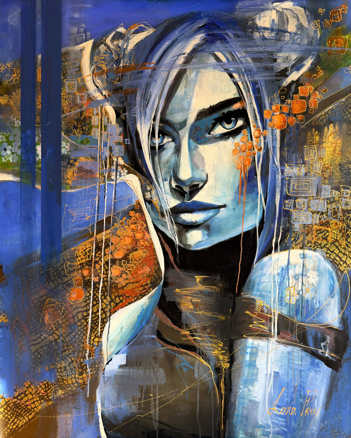 Flirting with Shades of Blue Lana Frey Original painting for sale
