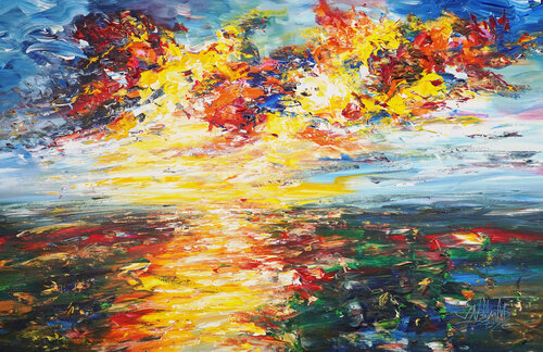 Landscape Evening Clouds XL 1 by Peter Nottrott, Painting for Sale on Select