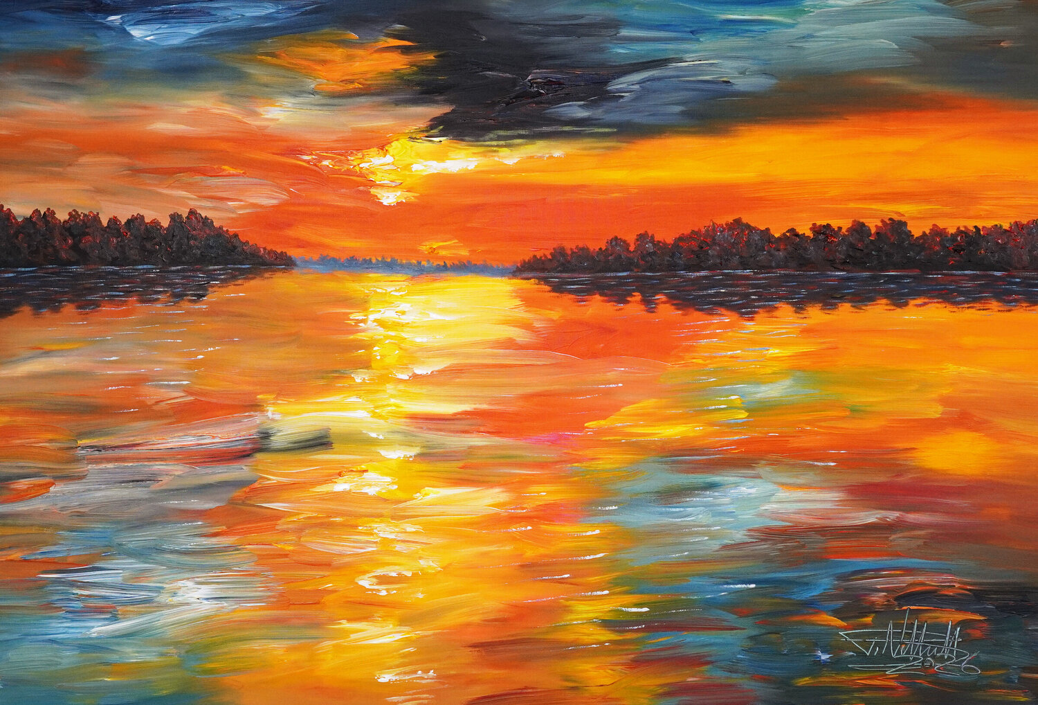 Romantic Evening Lake XL 3 Peter Nottrott Original painting for sale