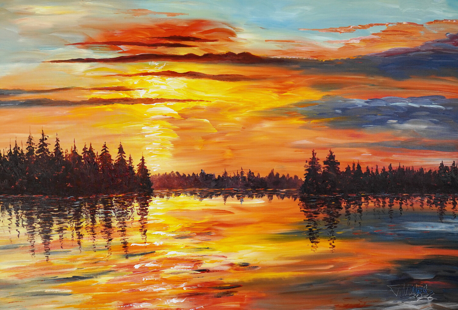 Romantic Evening Lake XL 4 Peter Nottrott Original painting for sale