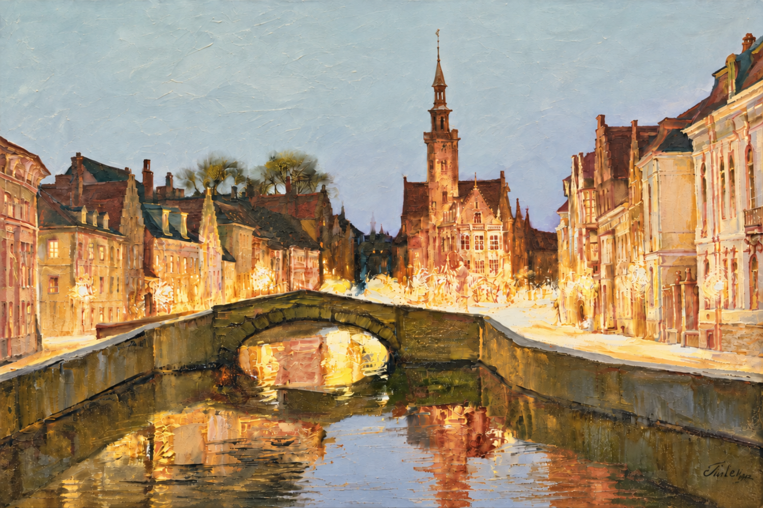The bright night. Bruges. Elena Piven Originalgemälde zu verkaufen
