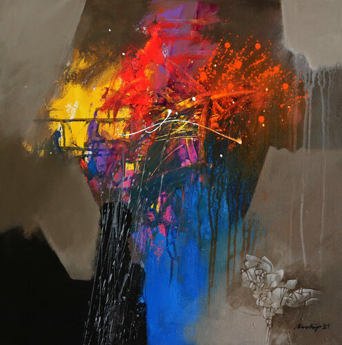 Euphoric Burst by Pradip Sengupta, Painting for Sale on Select
