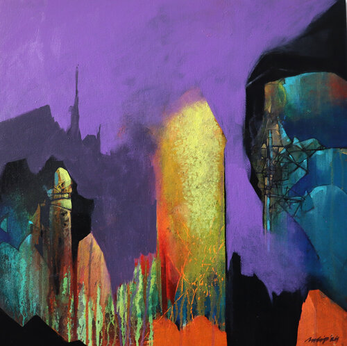 Vibrant Echoes by Pradip Sengupta, Painting for Sale on Select