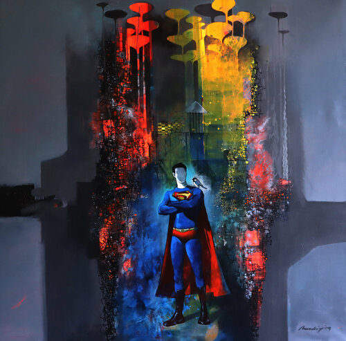 Superman by Pradip Sengupta, Painting for Sale on Select